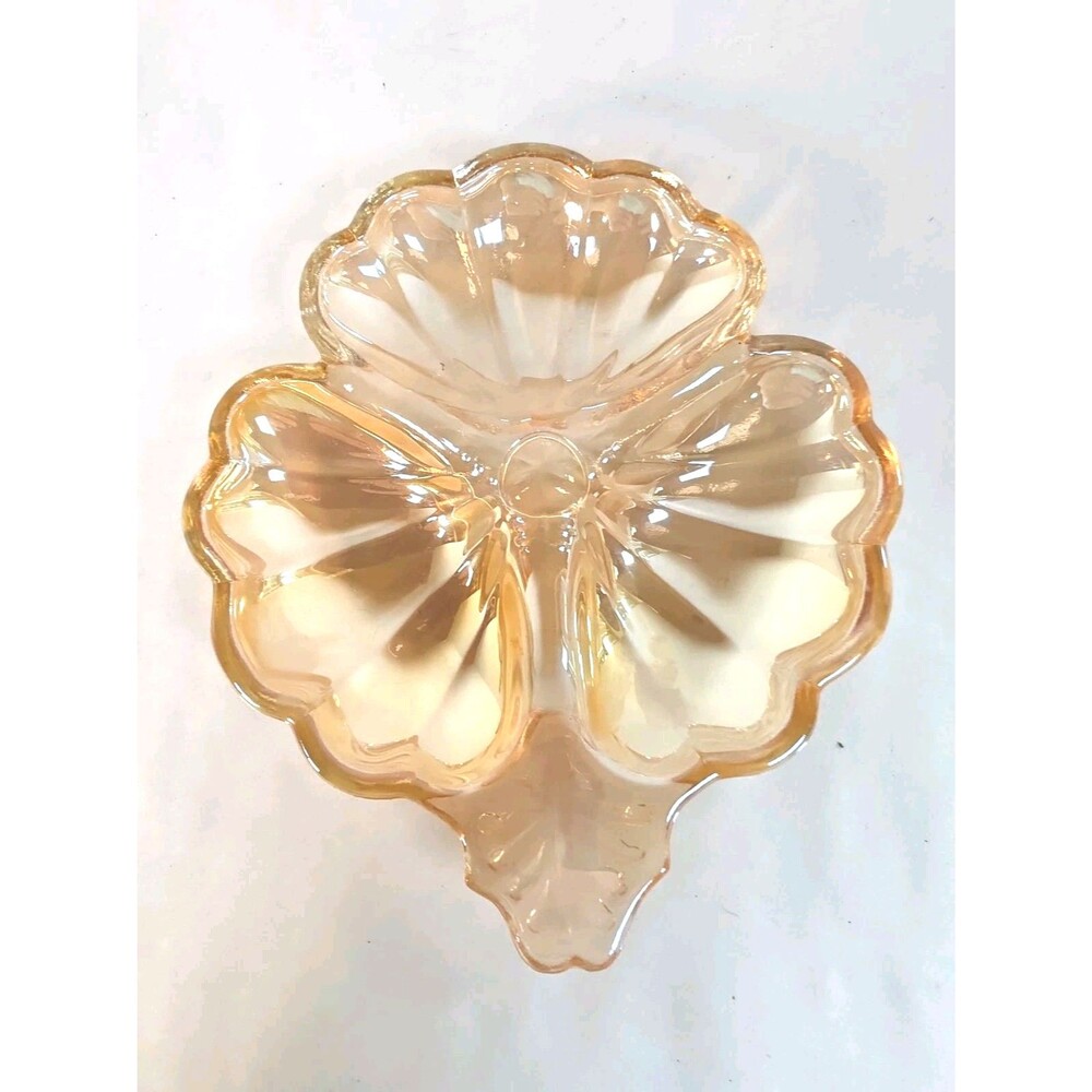 Vintage Doric Iridescent Marigold 3 Leaf Clover Dish